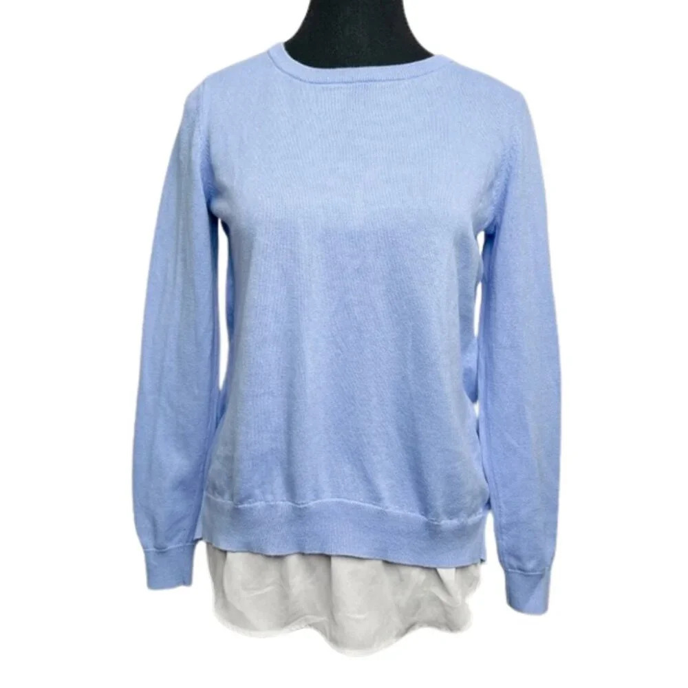 Lord & Taylor Womens Size Small Cotton Knit Shirt Hem Blue Sky Sweater